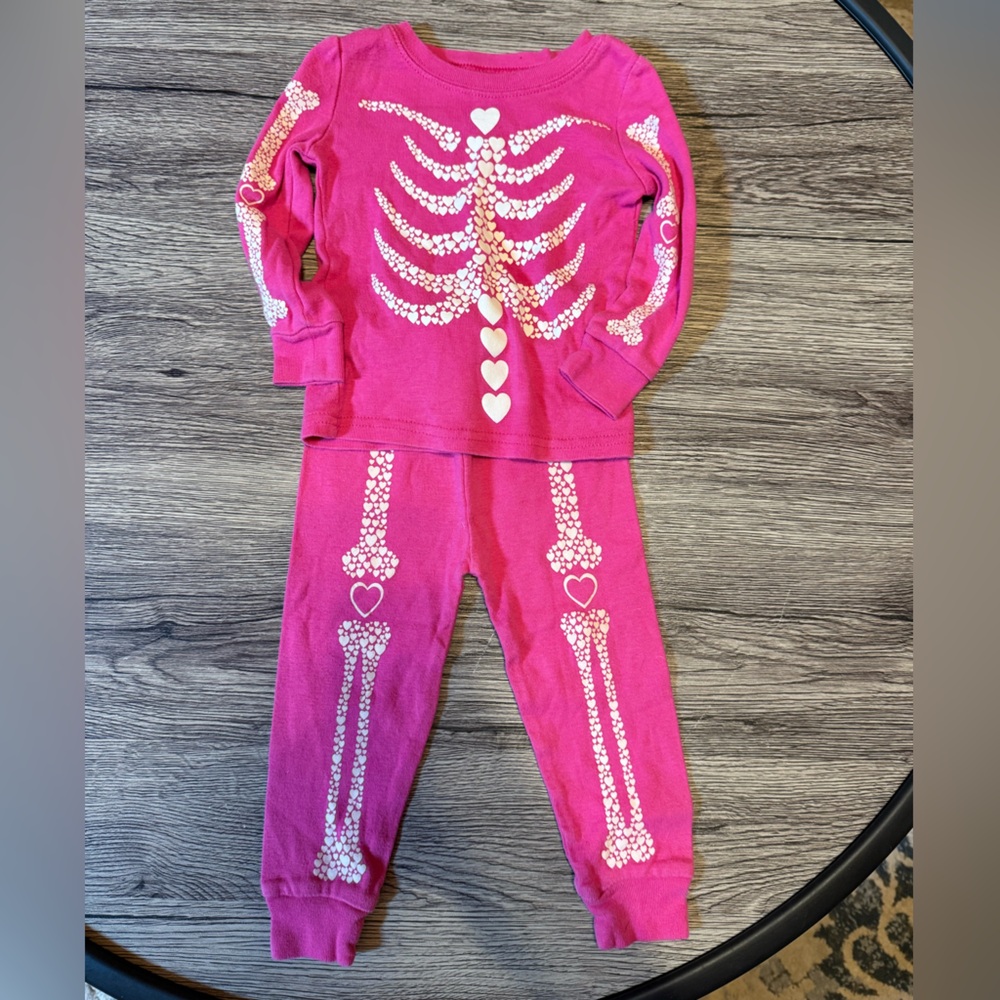 Pink Skeleton Print Pajama Set